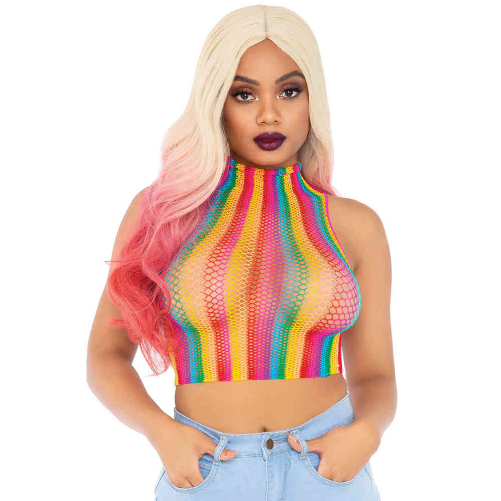 Leg Avenue - Rainbow Net Crop top - Regenbogen